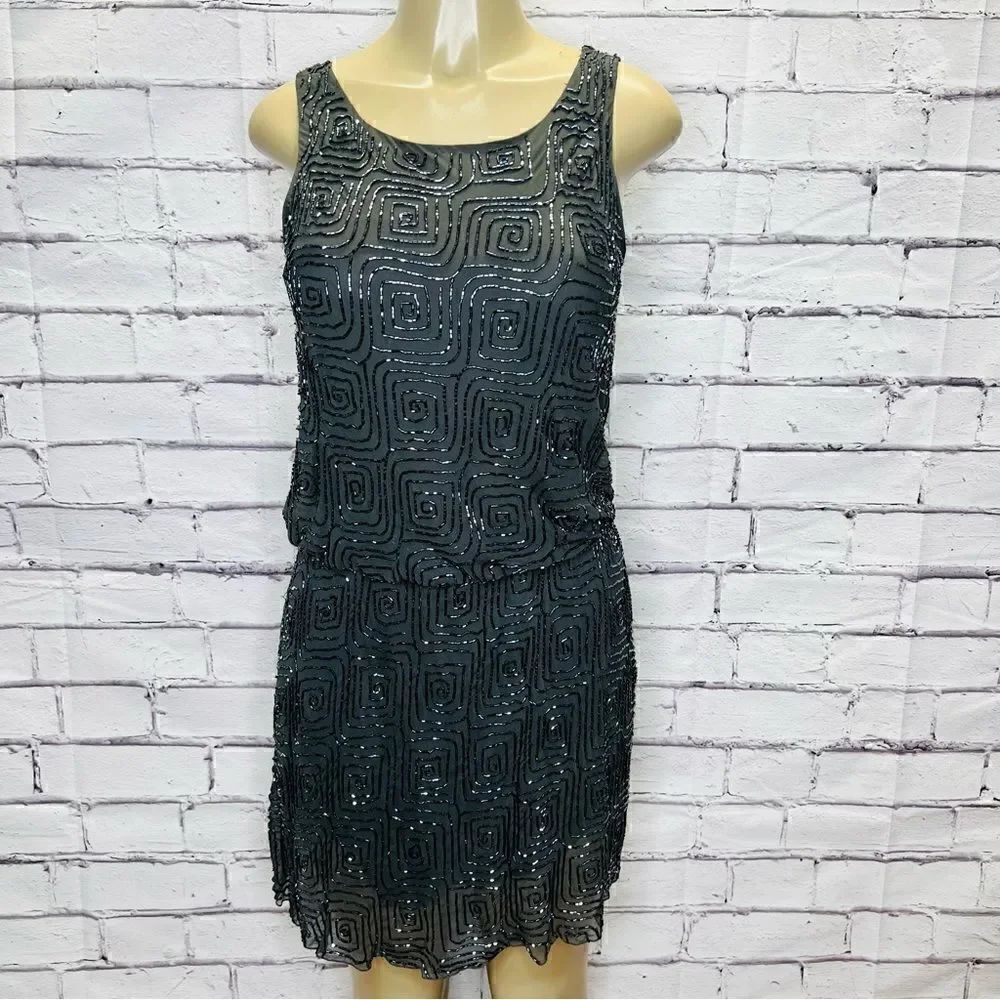 Alice + Olivia Gabby Silk Beaded Blouson Mini Dress size 8